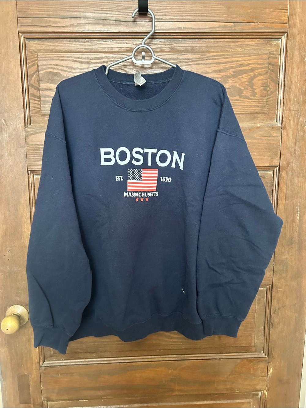 Navy Boston Crewneck with American Flag